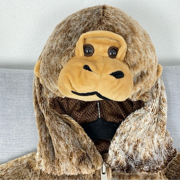 Monkey Costume with Hood Sz 4-6X Zipper Up Plush Cute and Cozy for Halloween - Picture 3 of 10